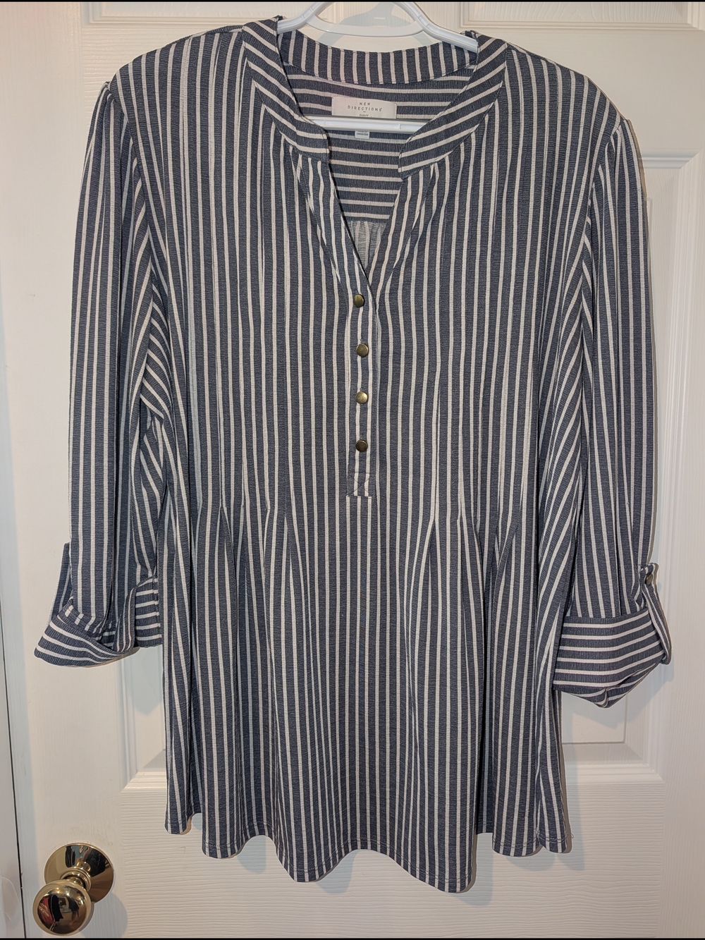 New Directions Navy and White Striped Long Sleeve Tunic